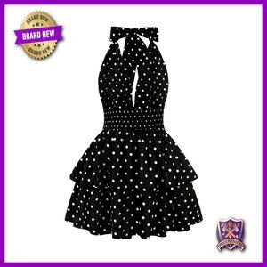 Plus Size Halter Mini Dress Sleeveless Shirred Ruffle Hem Casual Y2K